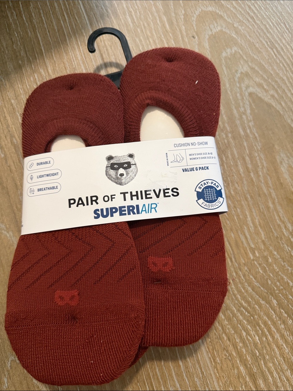Pair of Thieves SuperAir Cushion No-Show Socks - Mineral Red 6 pack